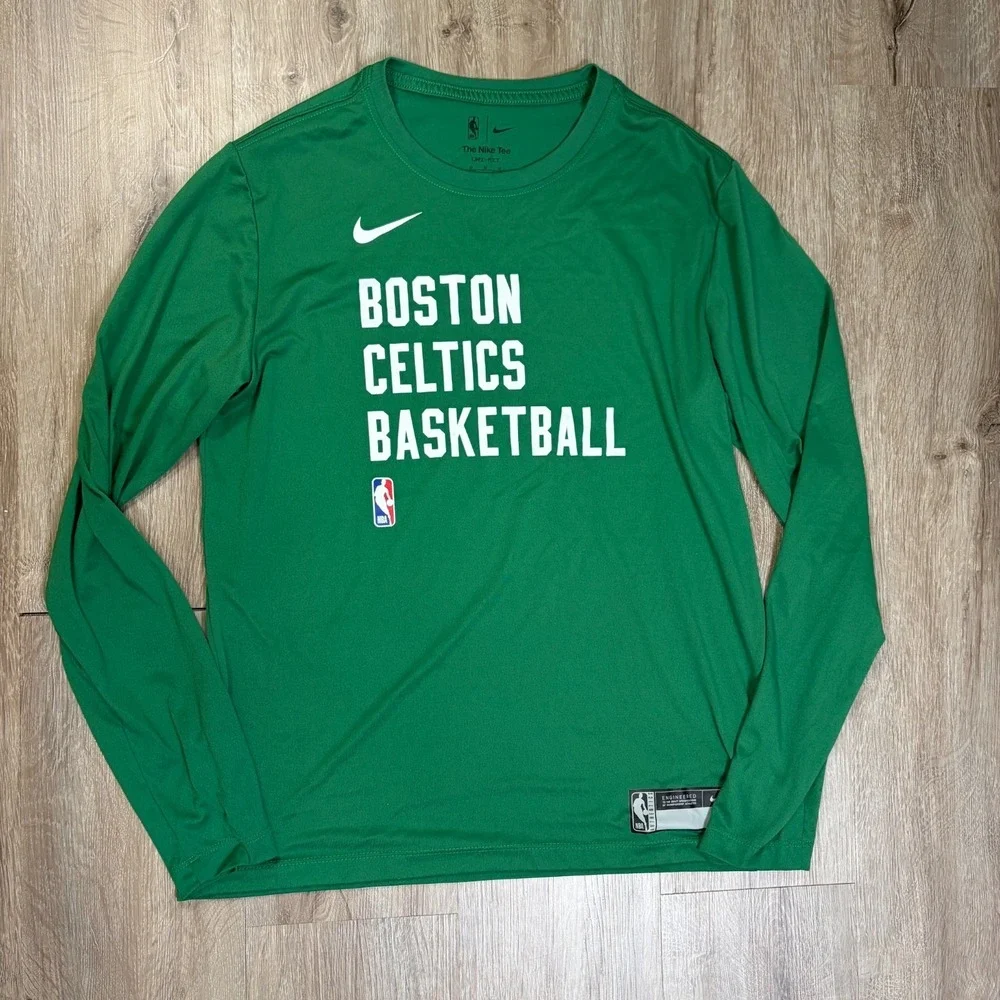 Nike Boston Celtics Long Sleeve Shirt NBA Dri Fit Medium Green Active